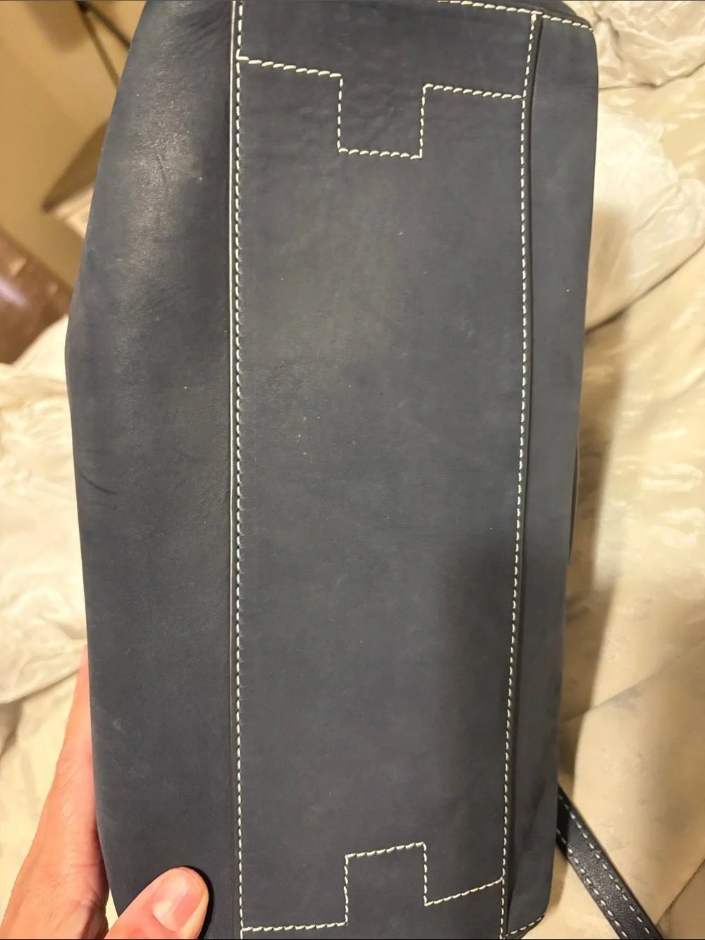 Tory Burch Navy Leather Perforated Top-Handle Satchel